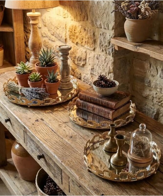 ZEYVE WICKER PATTERN 3-PIECE ROUND TRAY SET 26-30-36cm